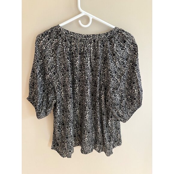 GAP Black & White Boho Floral Metallic Print Puff Sleeve Blouse Size Large - Picture 7 of 12